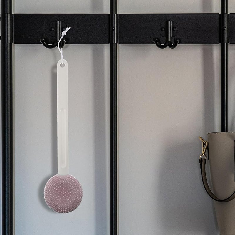 Long Handle Silicone Bath Brush Pink Back Scrubber Exfoliator For Body Cleansing - Image 4